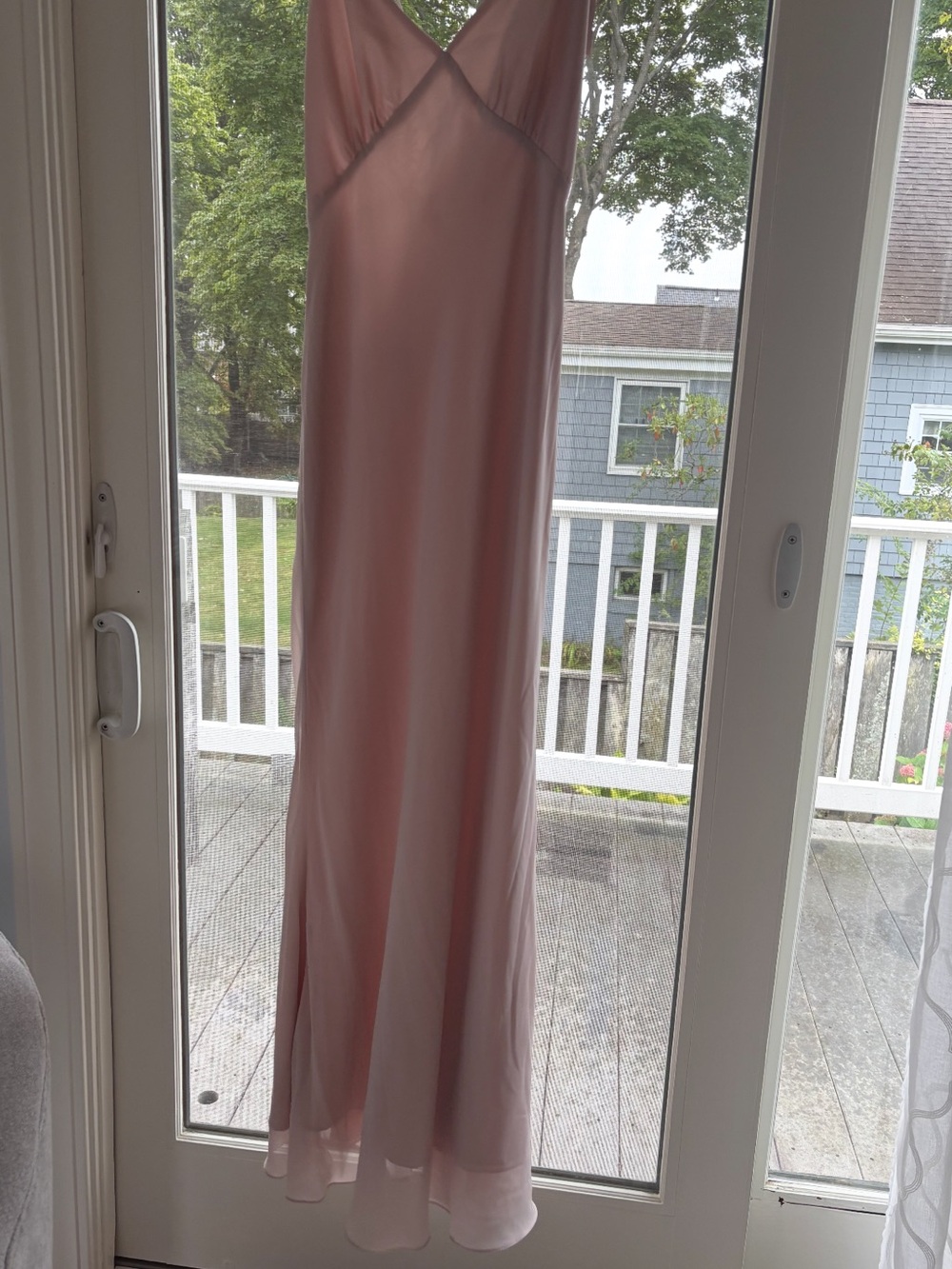 Birdie Grey Satin Pink V-Neck Maxi Dress - Elegant Slip Silhouette Pale Blush
